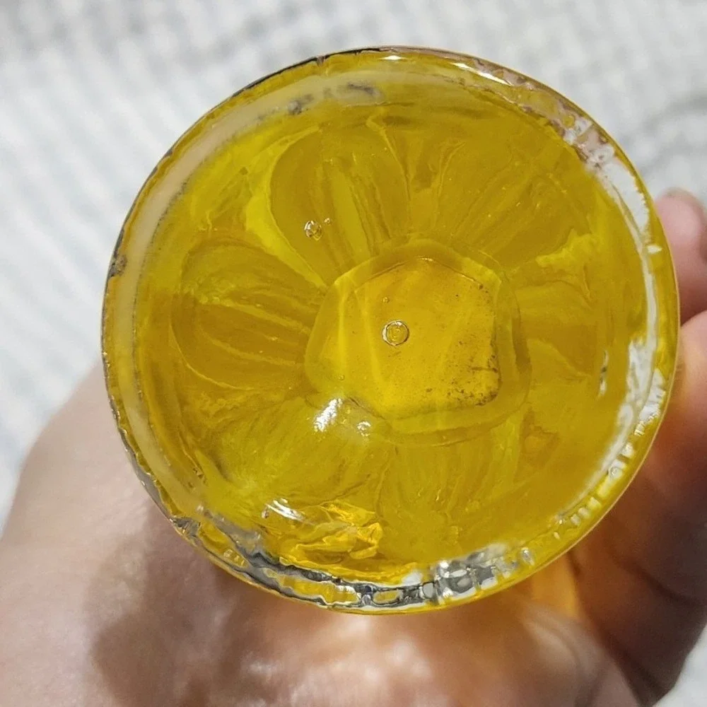 Vintage Yellow Cadmium Art Glass Bud Vase Twisted Swirl Mid Century 9 Inch